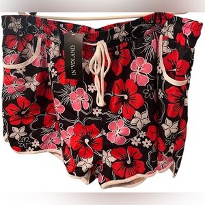 Nvoland Women's Athletic Shorts - Floral Red and Black